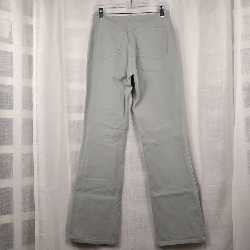 Cambio 8 Kate Sage Green Bandless Flare Leg Jeans Mid Rise Stretch Retro 70s
